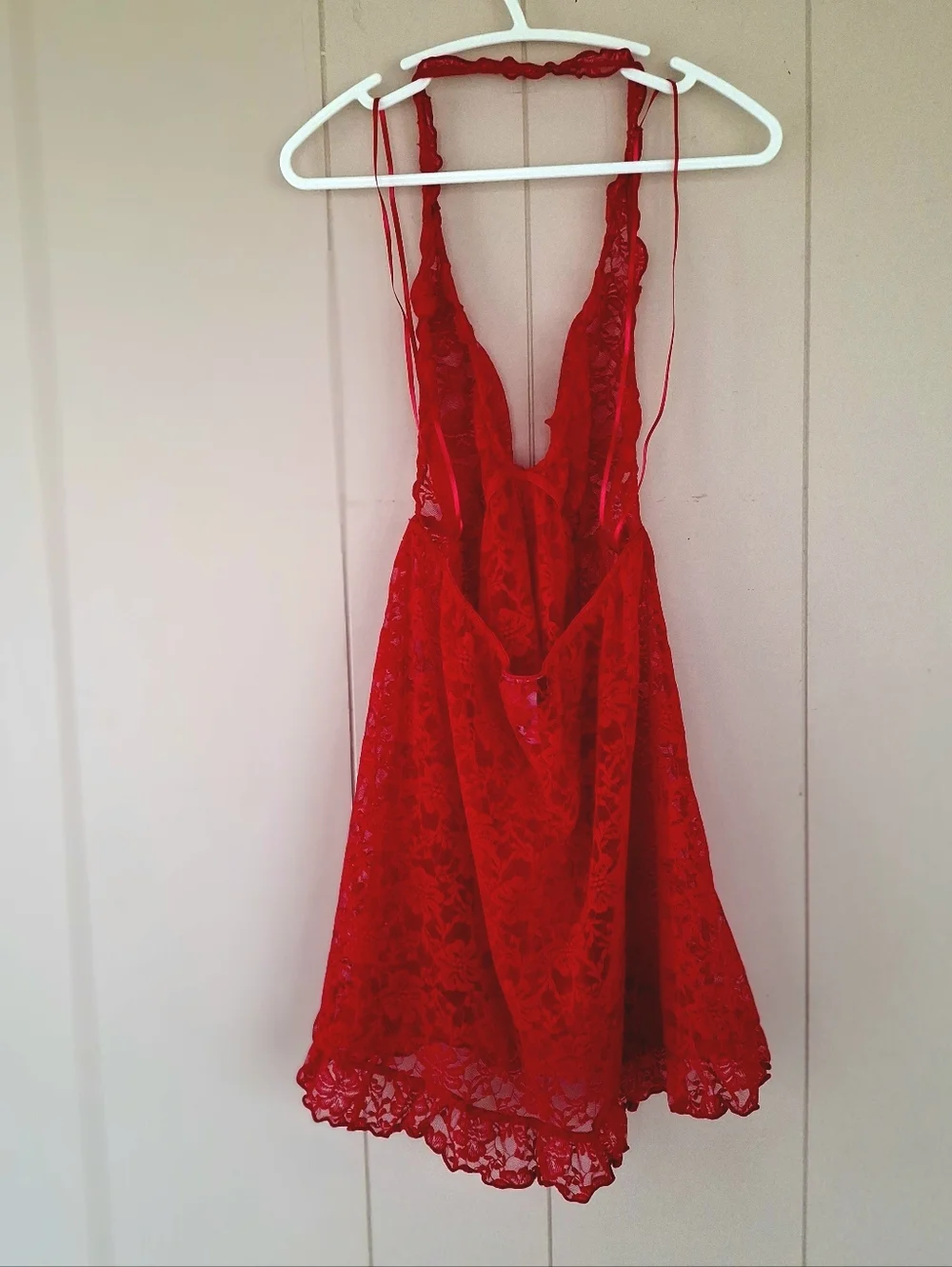 La Senza Red Lace Sheer Halter Neck Babydoll Lingerie Size Small - Picture 3 of 8